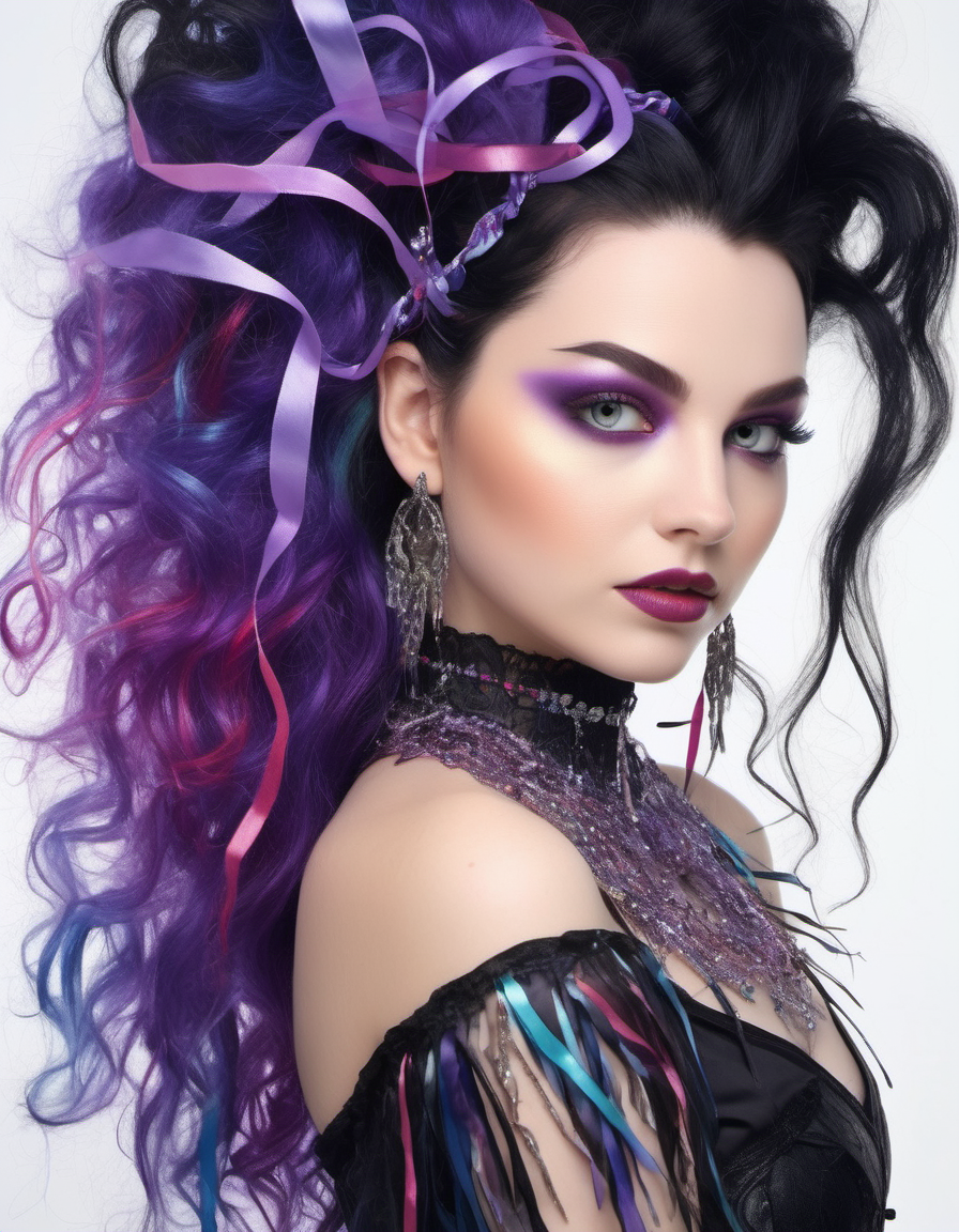 00117-sdXL_v10VAEFix-_lora_Amy Lee_1_ , portrait photo of amlyleevan, dressed in a purple corset, with colorful streamers in her hair, black hair , (.png